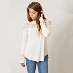 ❤️ Free People Mesh Roxie Long Sleeve Top White